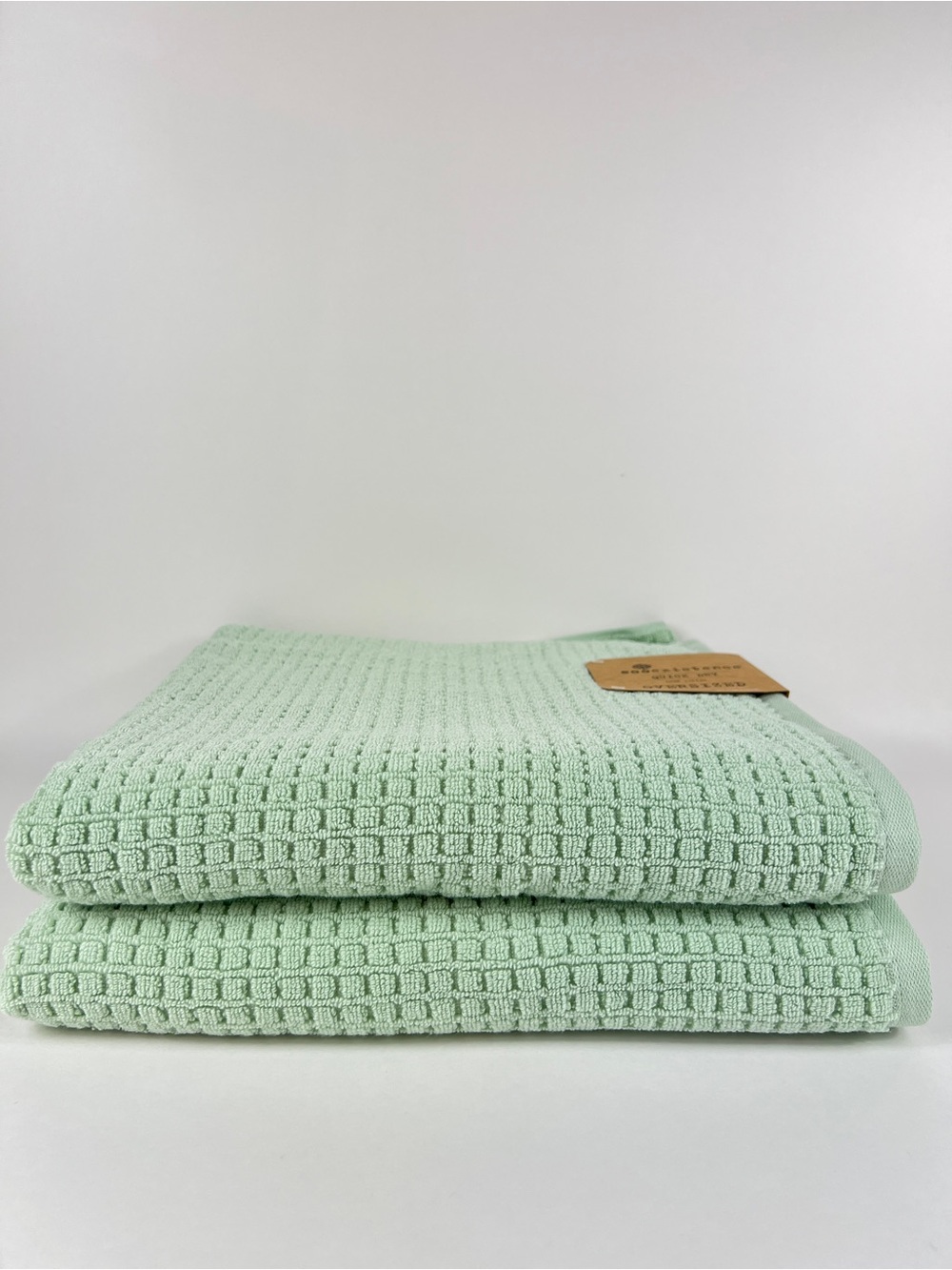 Ecoexistence Bath Towels Mint Green Waffle Weave Soft Cotton Oversized 2 Pc NEW